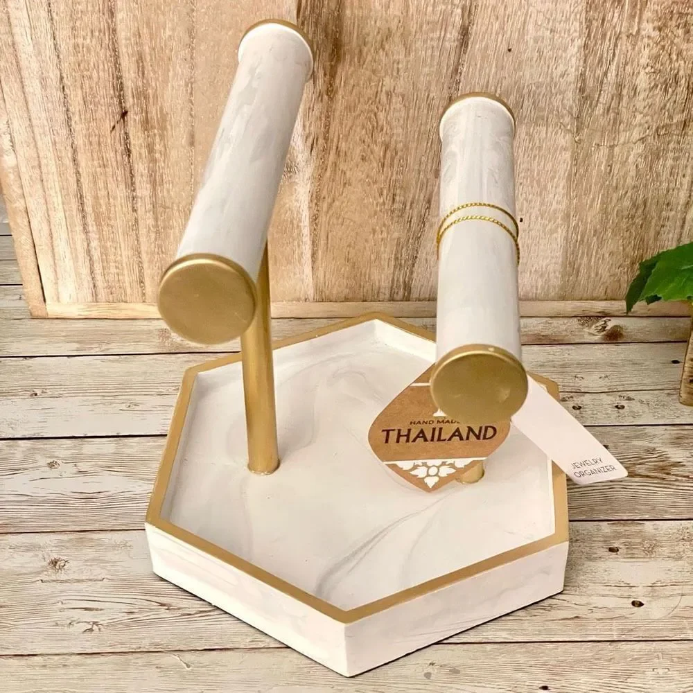 NWT Made in Thailand Marble like jewelry holder Organizer with 2 rods & Tray